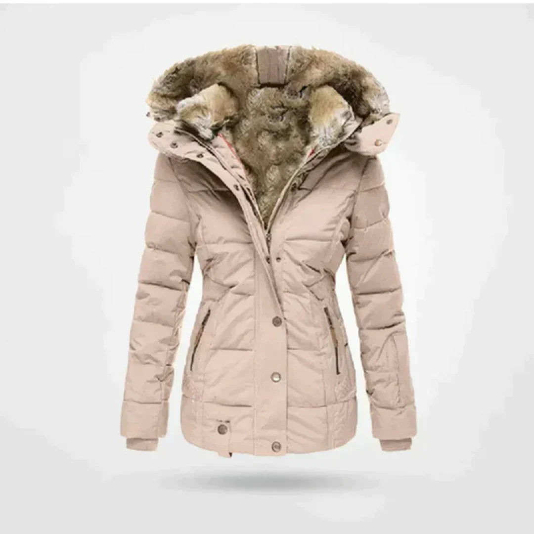 Street-wave Womens Short Padded Winter Jacket With Fur Hood And Tailored Fit For Cold Weather