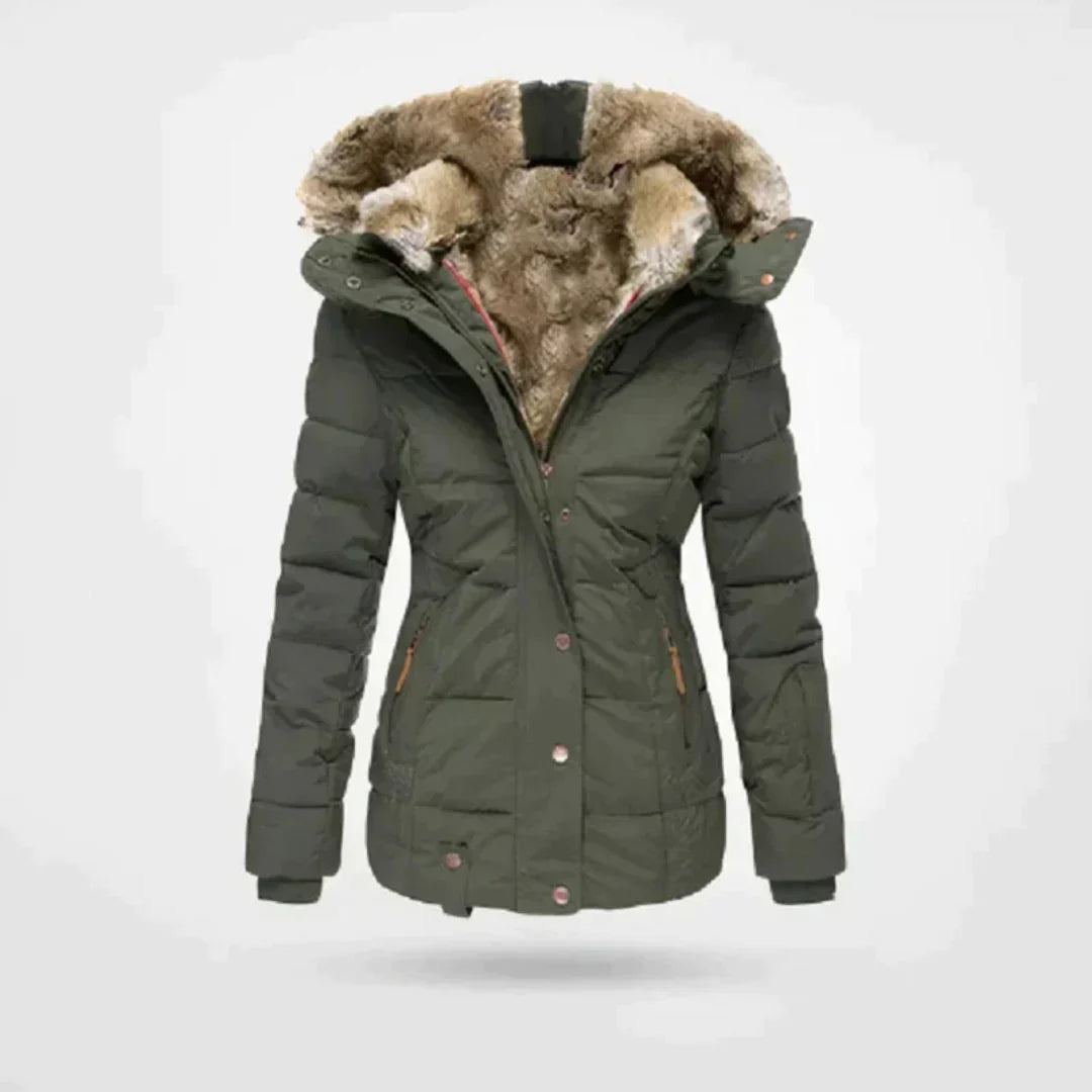 Street-wave Womens Short Padded Winter Jacket With Fur Hood And Tailored Fit For Cold Weather