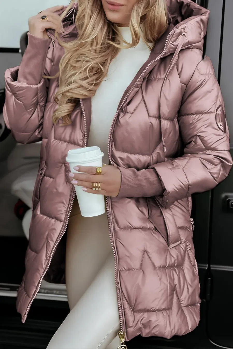Streetwave Womens Hooded Puffer Jacket Warm Insulated Coat With Front Zipper And Pockets Stylish
