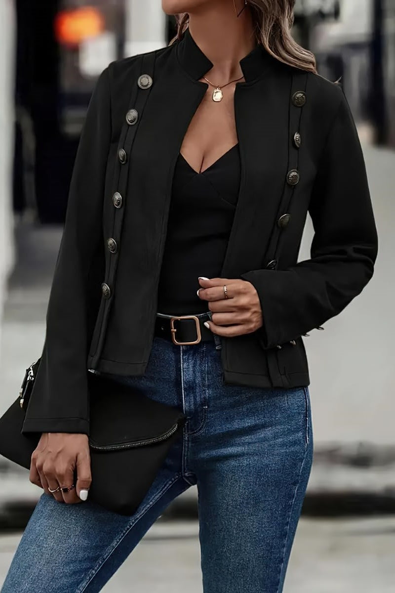 Street-Wave Vegan Leather Jacket For Women With Decorative Buttons And Structured Fit