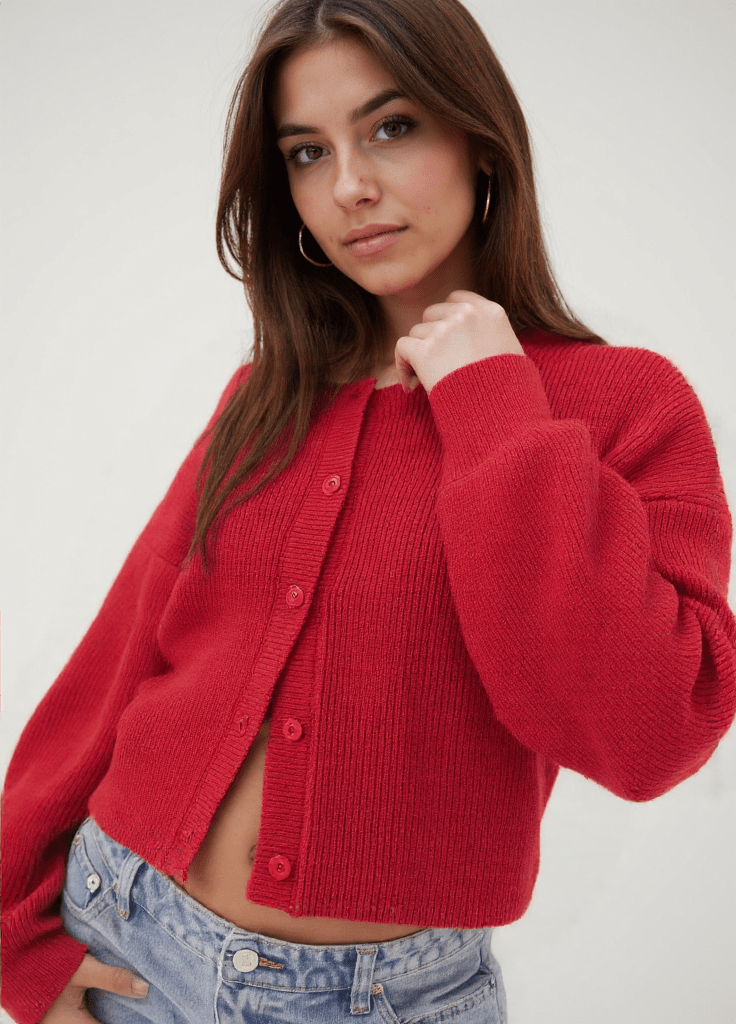 Street-Wave Red Cardigan For Women Lightweight Soft Knit With Button Front Chic Cozy Everyday Knitwear