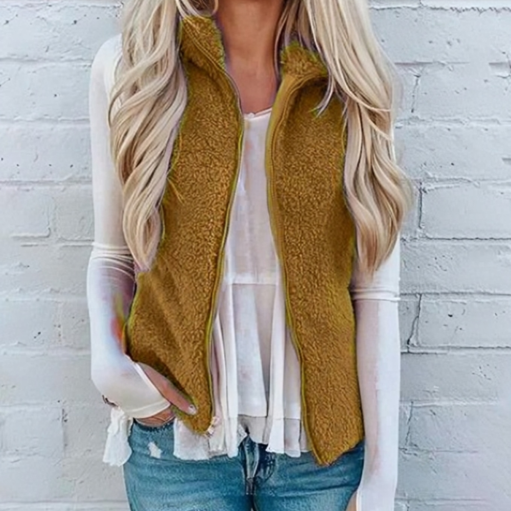 Street Wave Fleece Vest For Women Cozy Warmth Zip Front Sleeveless Jacket For Layering