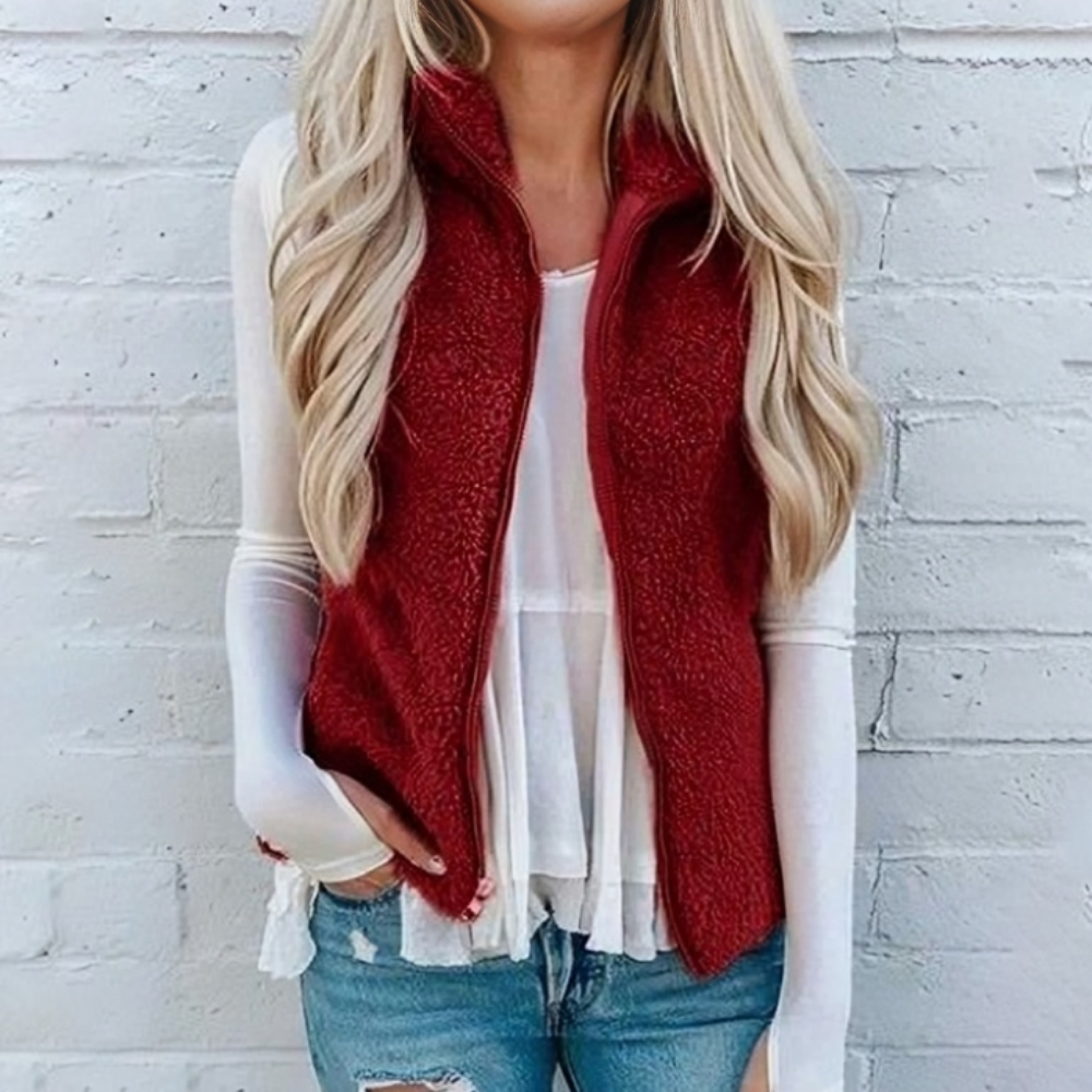 Street Wave Fleece Vest For Women Cozy Warmth Zip Front Sleeveless Jacket For Layering
