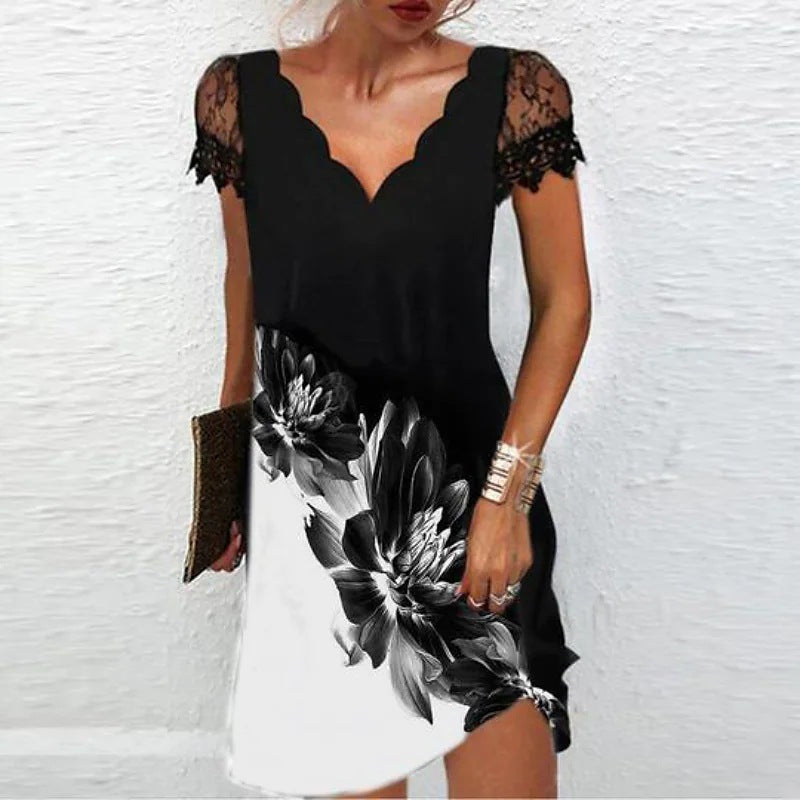 Street Wave Jacklyn Womens Scalloped Neck Short Sleeve Mini Dress Brunch Ready