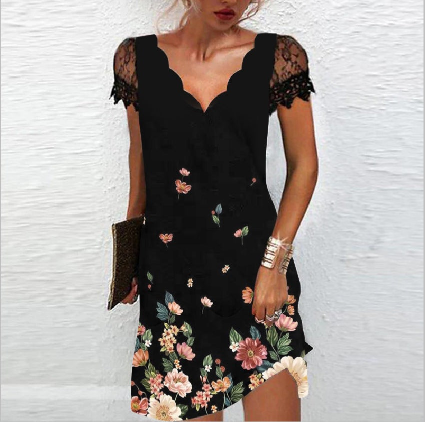 Street Wave Jacklyn Womens Scalloped Neck Short Sleeve Mini Dress Brunch Ready