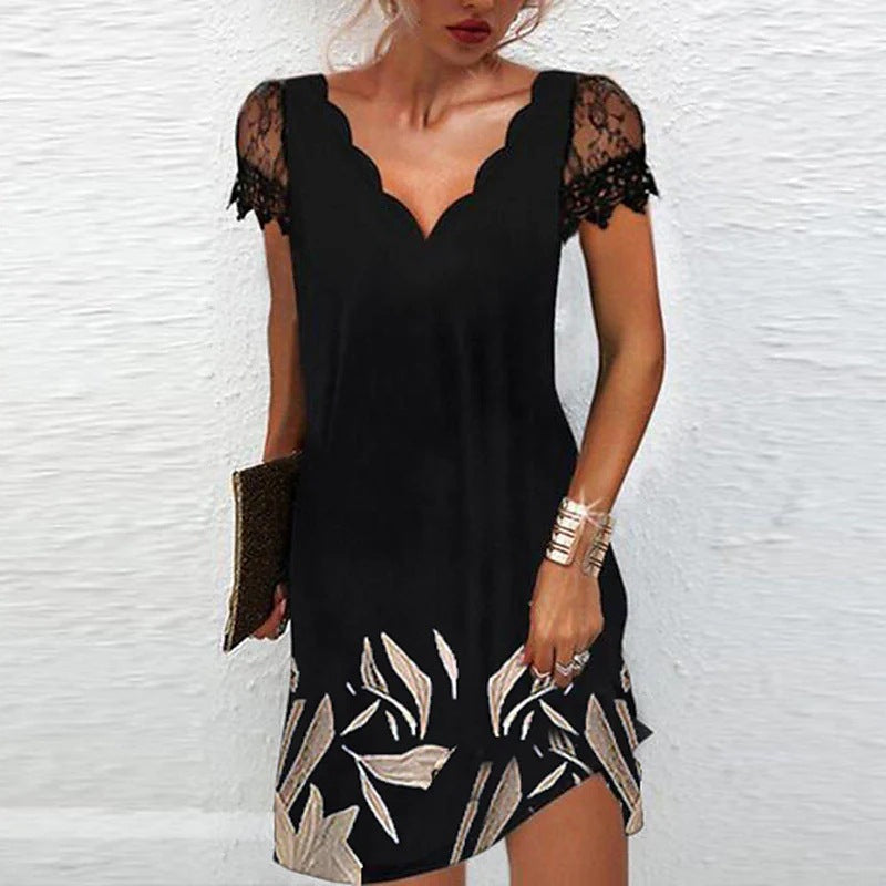 Street Wave Jacklyn Womens Scalloped Neck Short Sleeve Mini Dress Brunch Ready