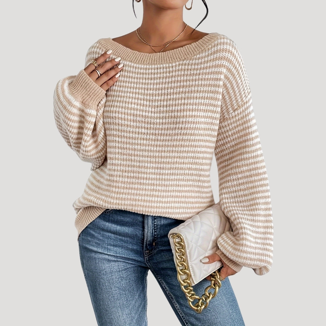 Street Wave Striped Knit Cozy Pullover For Women With Relaxed Fit And Long Sleeves