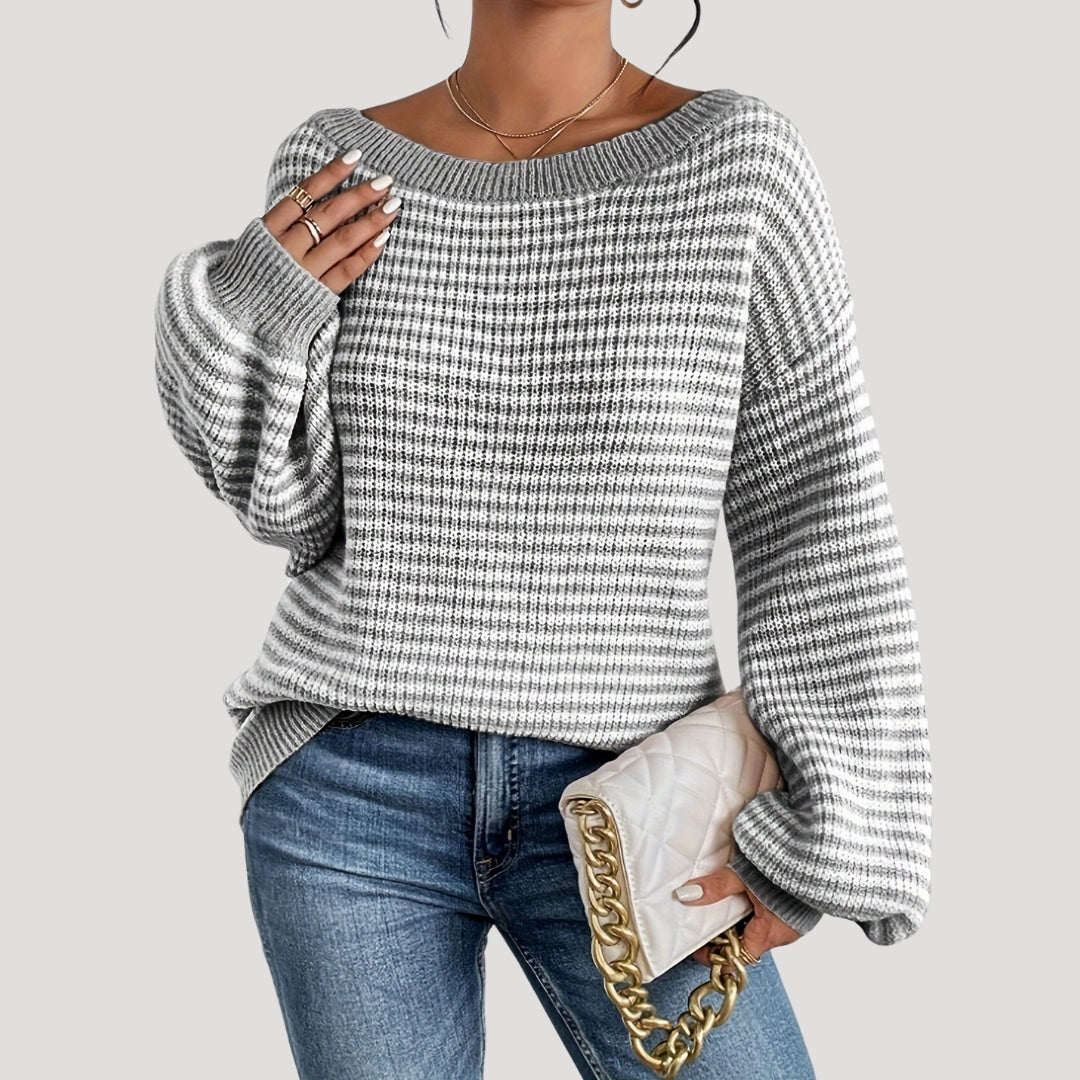 Street Wave Striped Knit Cozy Pullover For Women With Relaxed Fit And Long Sleeves