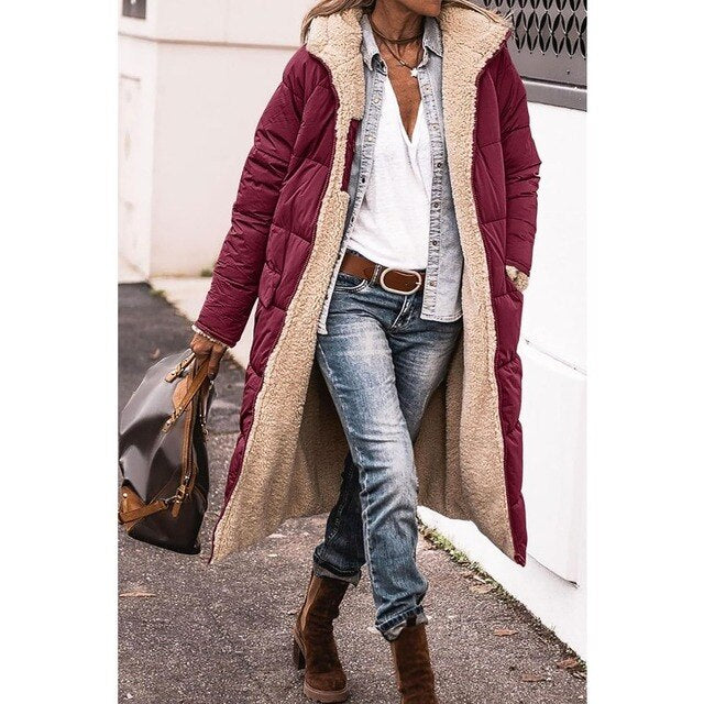 Street-Wave Womens Longline Puffer Coat With Hood Cozy Warmth Elegant Durability