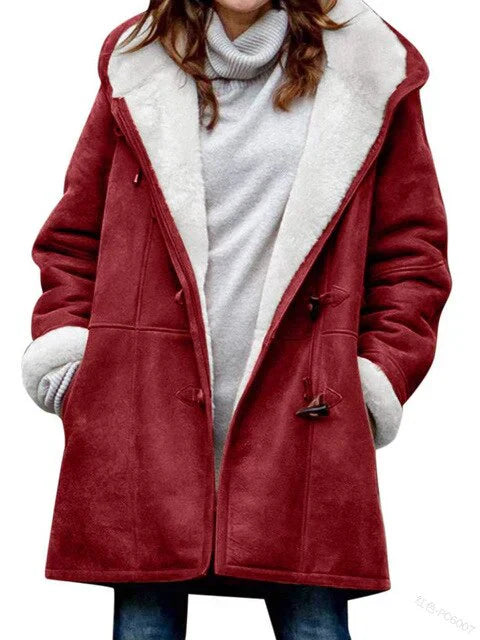 Street-wave Hooded Fleece Jacket for Women Warm Comfort With Plush Lining And Wind Protection