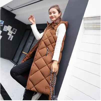 Street-Wave Daisy Womens Winter Long Quilted Hooded Vest