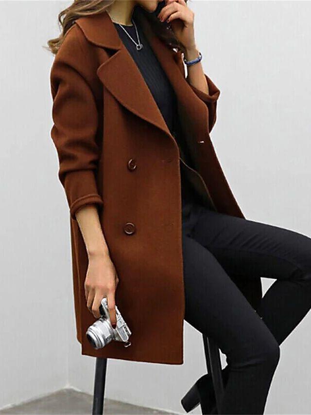Street-wave Classic Black Trench Coat For Women Double Breasted Tailored Winter Elegance