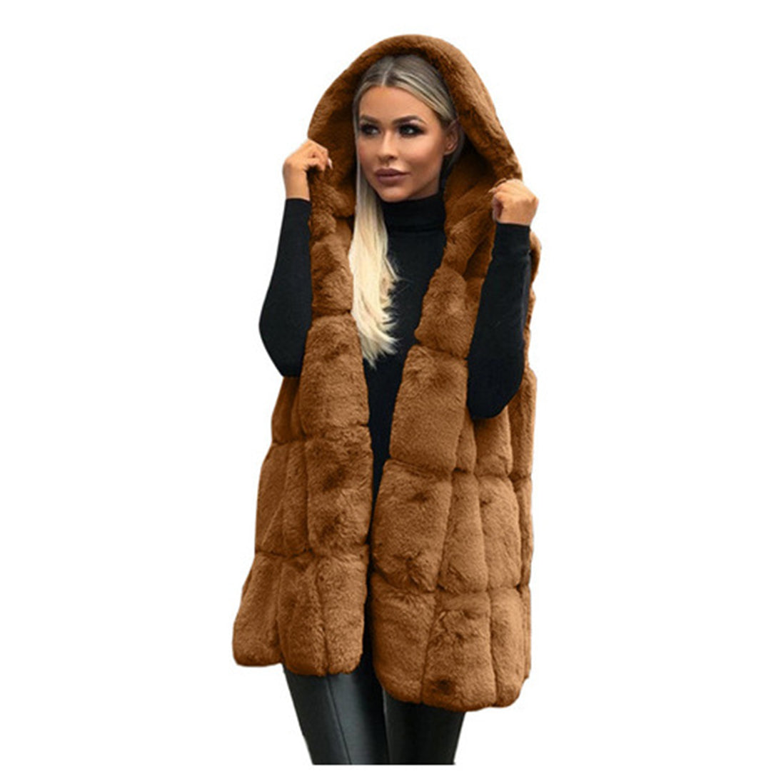 Street Wave Hooded Faux Fur Vest For Women With Polyester Warmth And Elegant Style