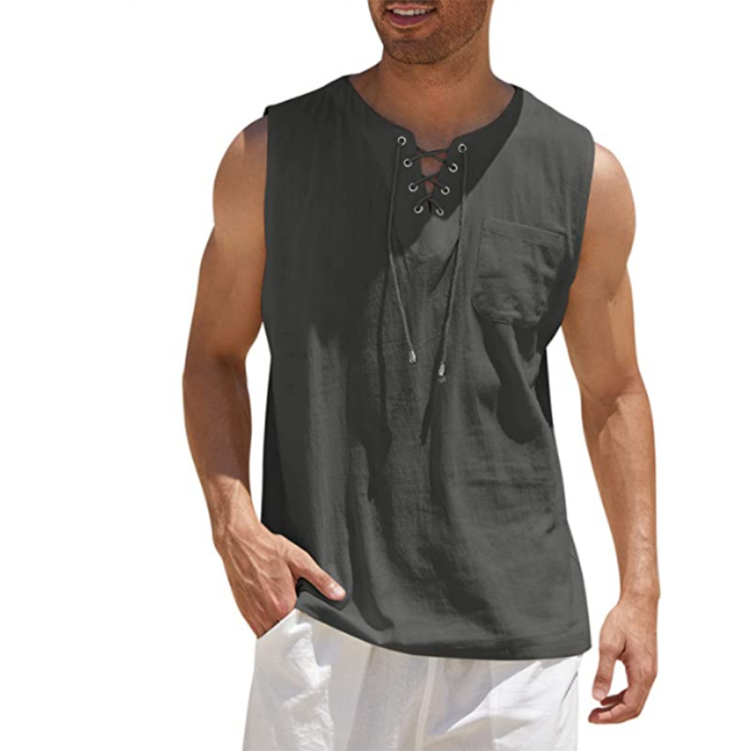 Nordisk-Flair Men's Sleeveless Shirt With Lace Up Front, Relaxed Fit
