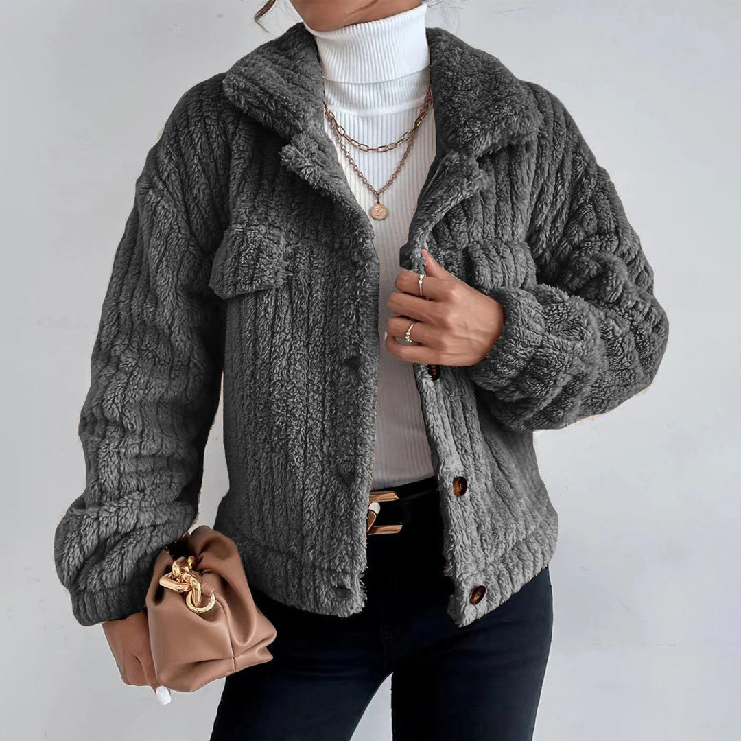 Street Wave Plush Sherpa Jacket With Button Closure For Women Ultra Warm And Cozy