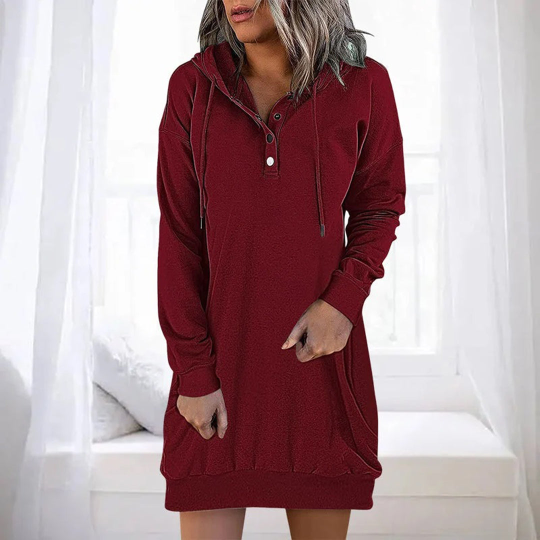 Street-Wave Women's Cozy Hoodie Sweater Dress, Timeless Winter Knit, Relaxed Fit