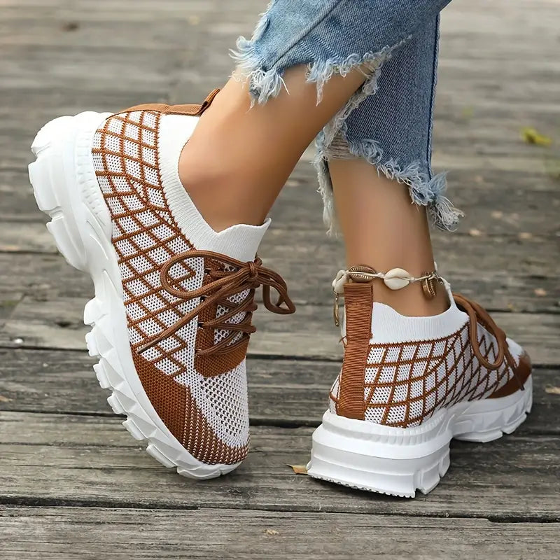 Street Wave Womens Sport Shoes Breathable Knit Upper Cushioned Comfort Non Slip Sole