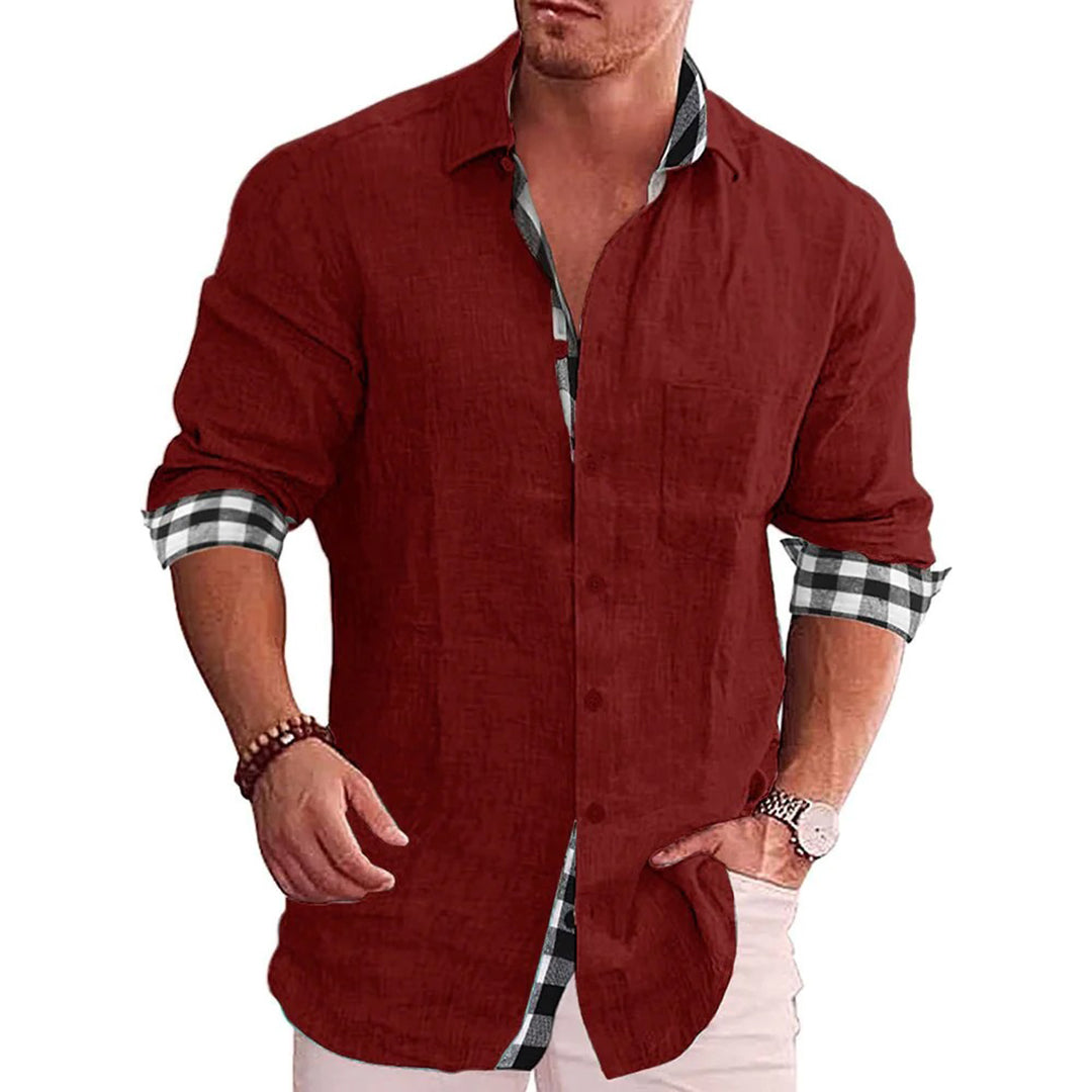 Street-Wave Men Slim Fit Versatile Linen Shirt With Contrast Cuffs