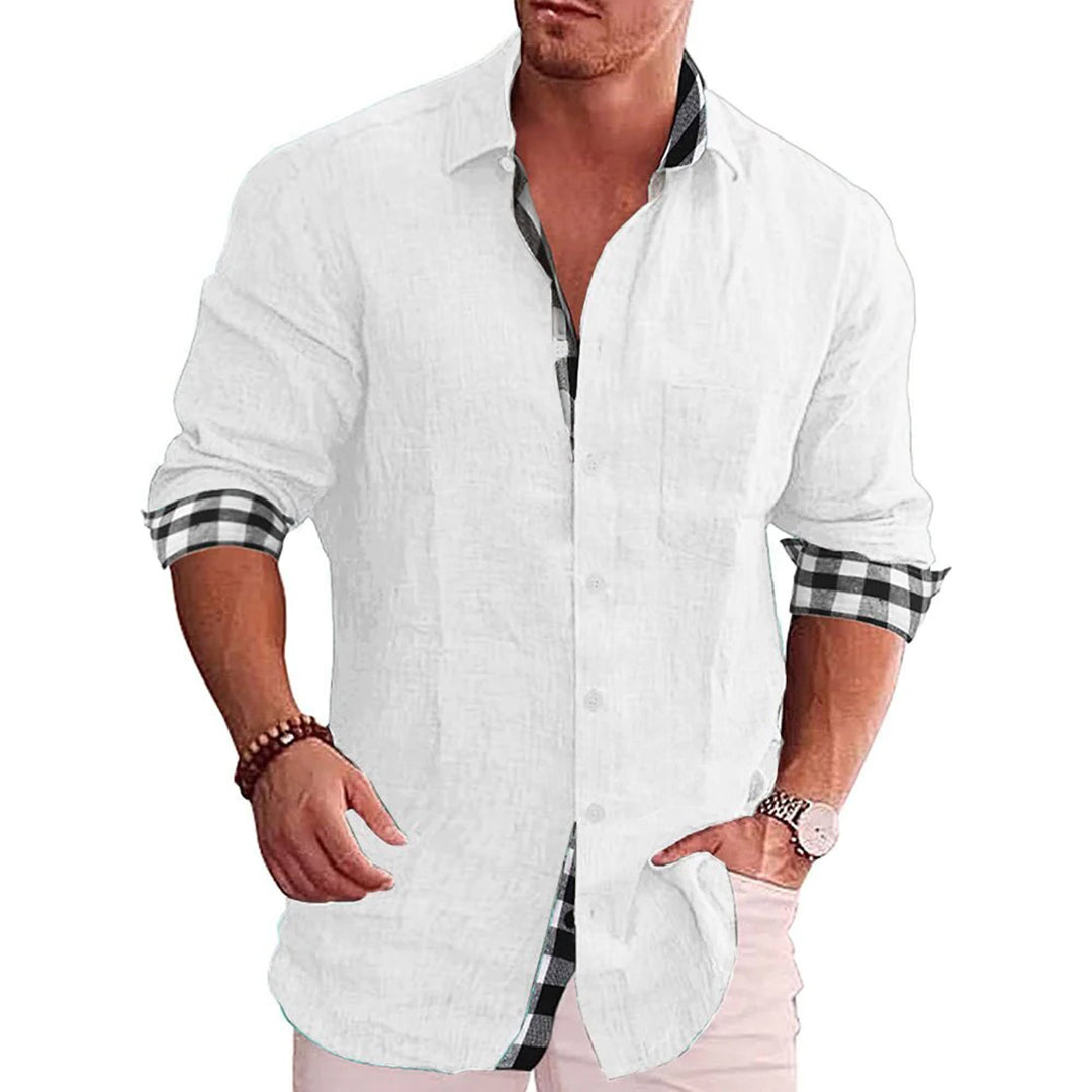 Street-Wave Men Slim Fit Versatile Linen Shirt With Contrast Cuffs