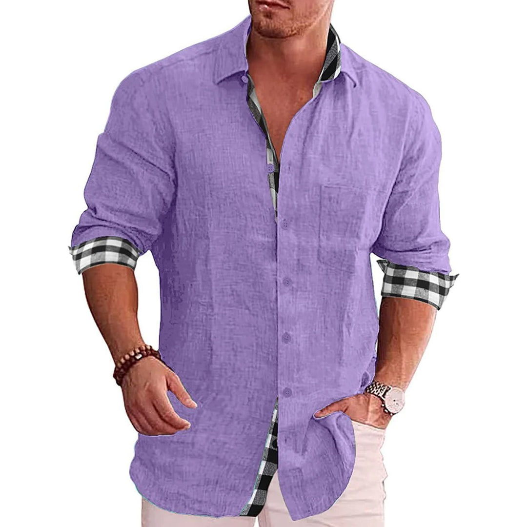 Street-Wave Men Slim Fit Versatile Linen Shirt With Contrast Cuffs