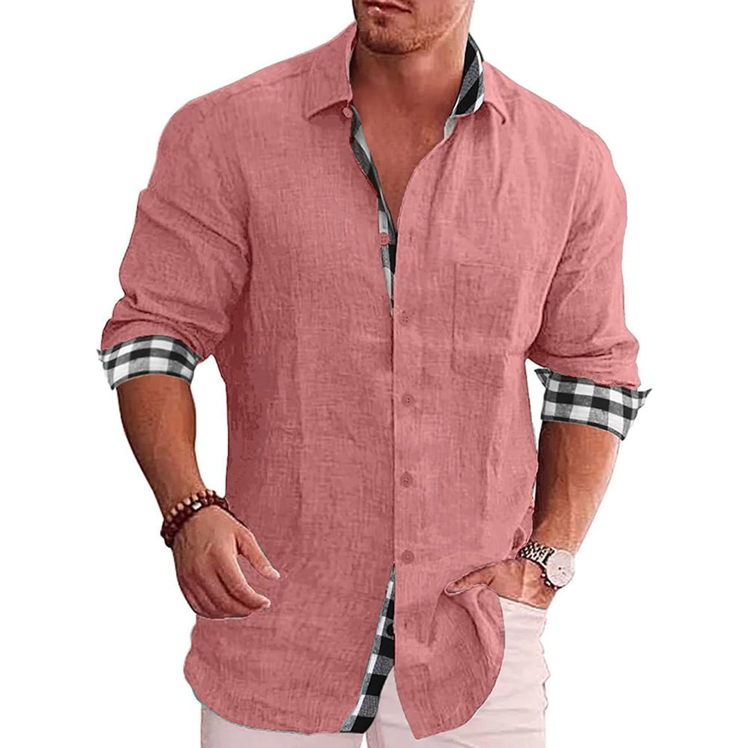 Street-Wave Men Slim Fit Versatile Linen Shirt With Contrast Cuffs