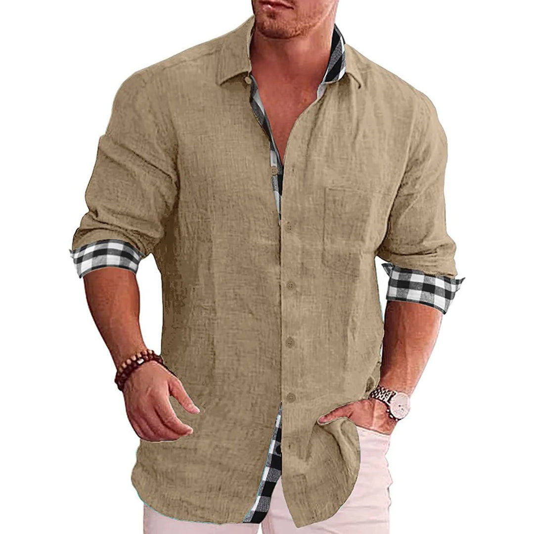 Street-Wave Men Slim Fit Versatile Linen Shirt With Contrast Cuffs