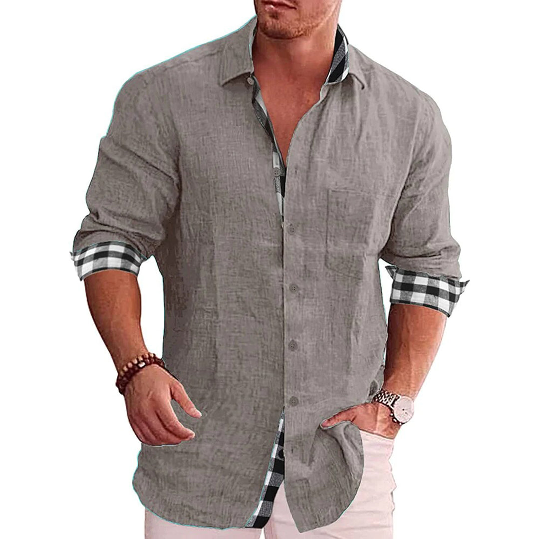 Street-Wave Men Slim Fit Versatile Linen Shirt With Contrast Cuffs