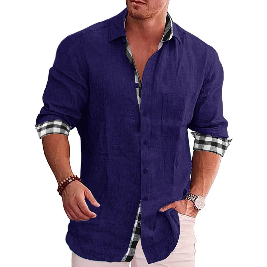 Street-Wave Men Slim Fit Versatile Linen Shirt With Contrast Cuffs