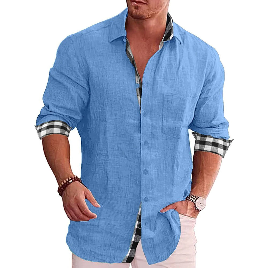 Street-Wave Men Slim Fit Versatile Linen Shirt With Contrast Cuffs