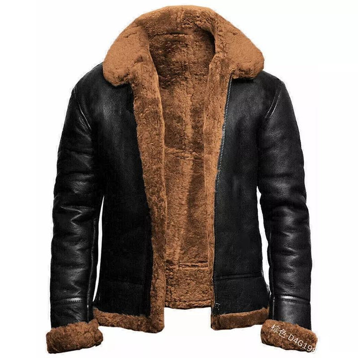 Street-Wave Men Slim Fit Leather Jacket Shearling Lining