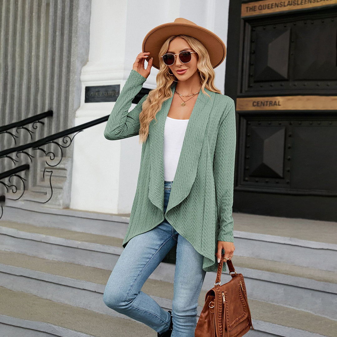 Street-Wave Waterfall Knit Cardigan For Women, Relaxed Elegant Drape, Everyday Chic