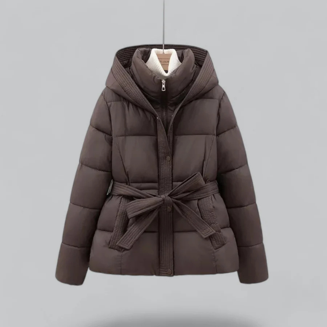 Streetwave Women Winter Puffer Jacket With Belted Waist And Hood For Warmth And Sleek Silhouette