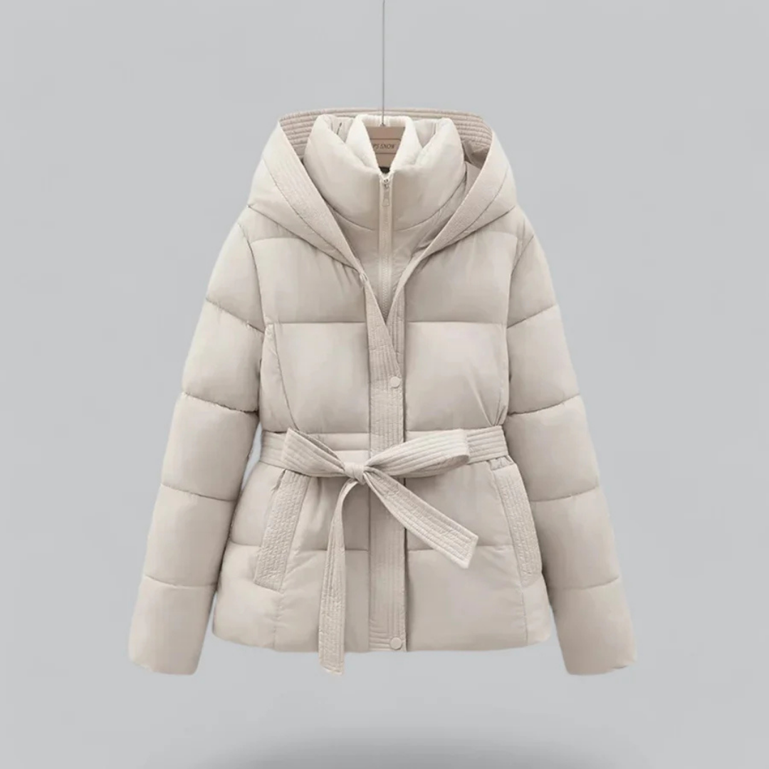 Streetwave Women Winter Puffer Jacket With Belted Waist And Hood For Warmth And Sleek Silhouette