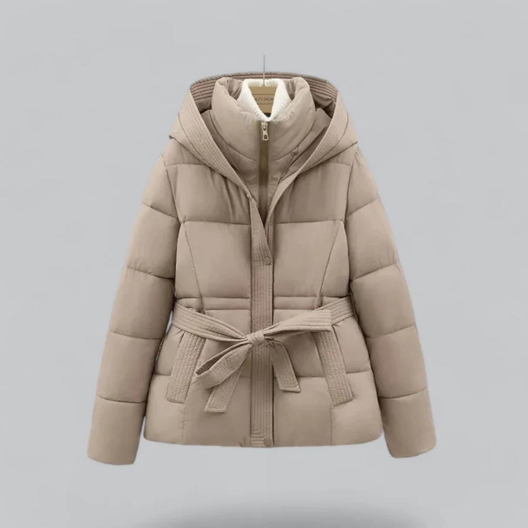 Streetwave Women Winter Puffer Jacket With Belted Waist And Hood For Warmth And Sleek Silhouette