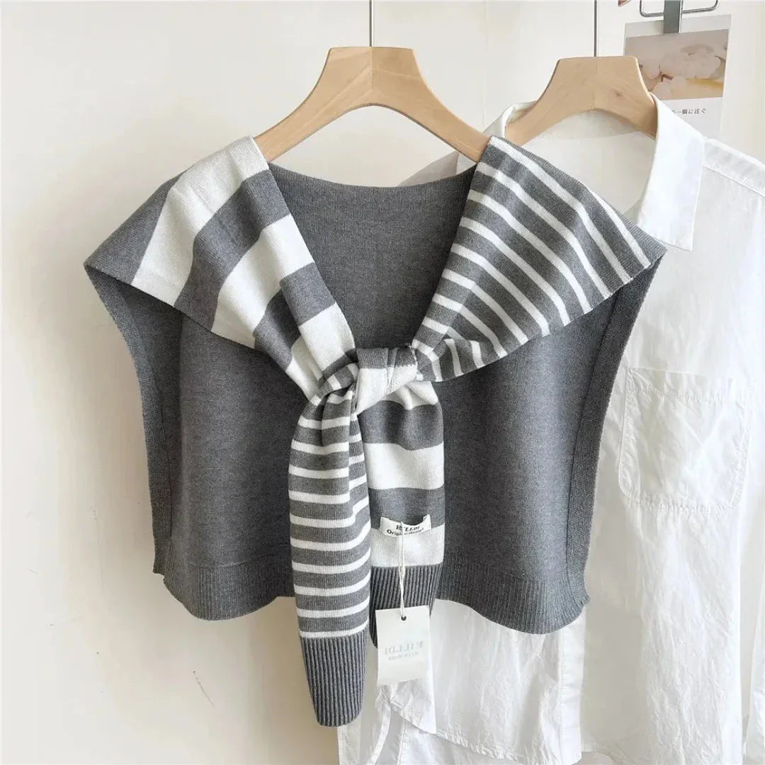 Waylynn Demi Striped Knitted Shawl With Cozy Warmth For Minimalist Wardrobe Fans
