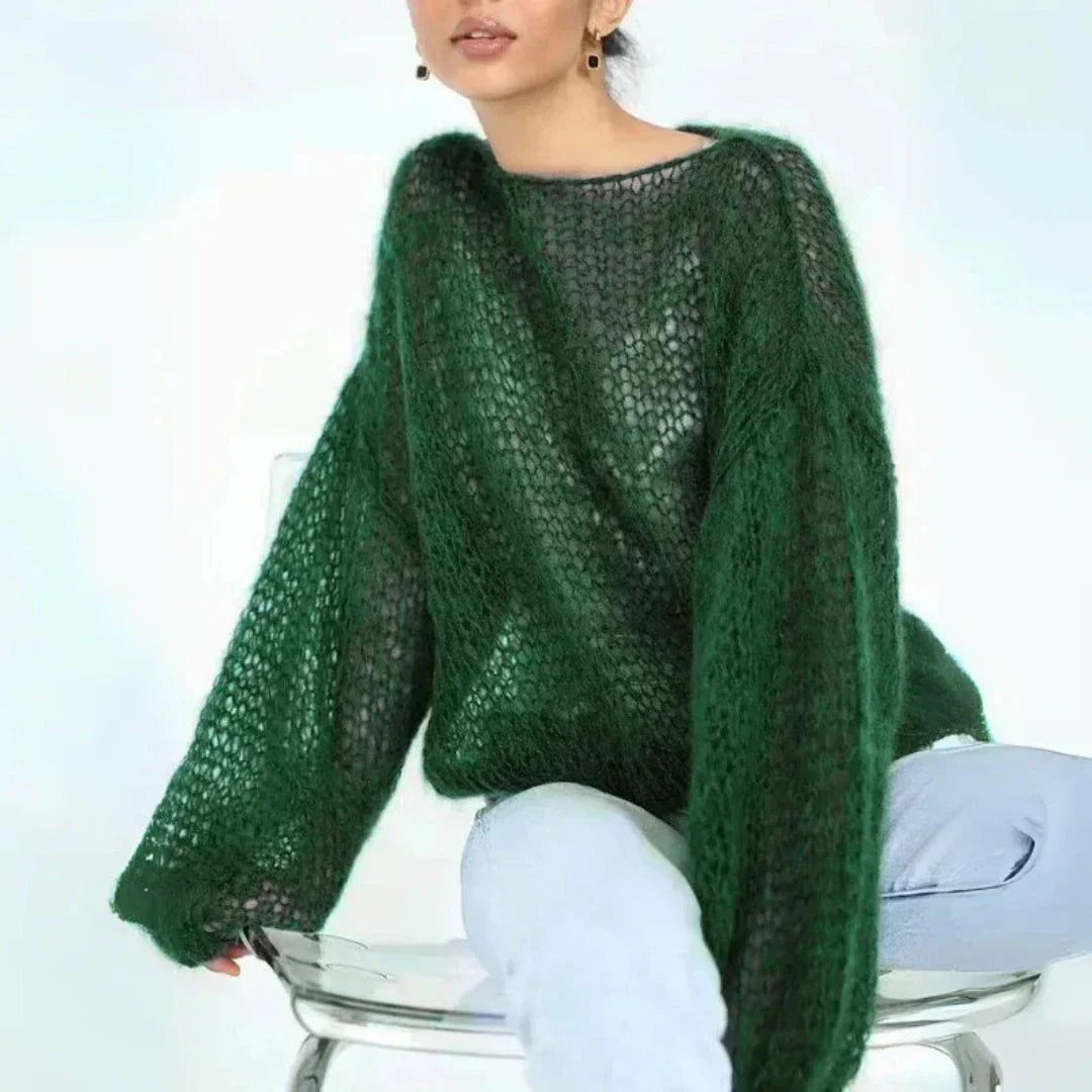 Denise Lantern Sleeves Mesh Sweater