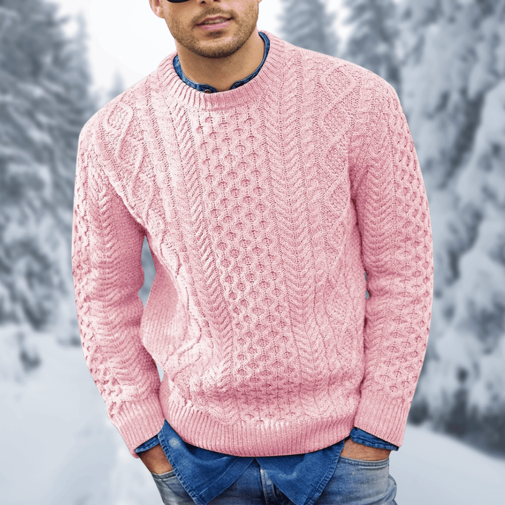 Mens Cable Knit Wool Sweater Street-Wave Warm Cozy Knitwear