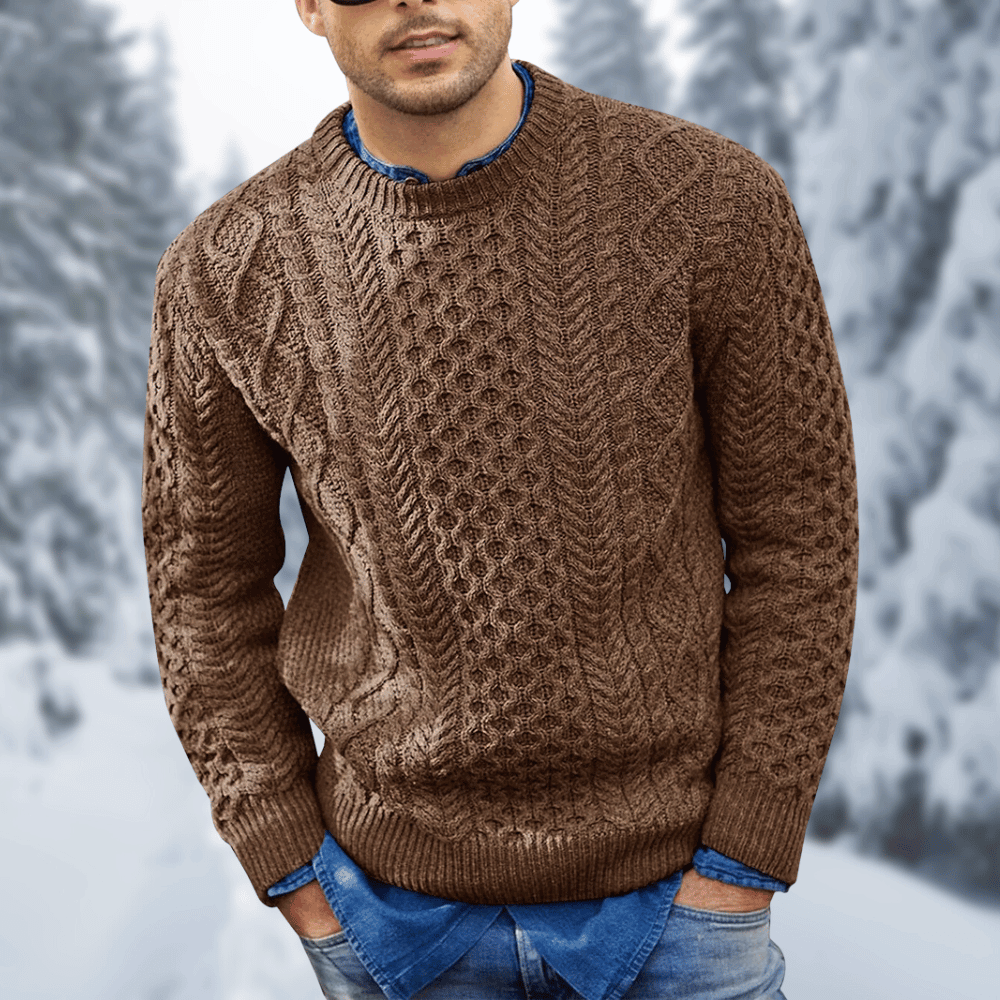 Mens Cable Knit Wool Sweater Street-Wave Warm Cozy Knitwear
