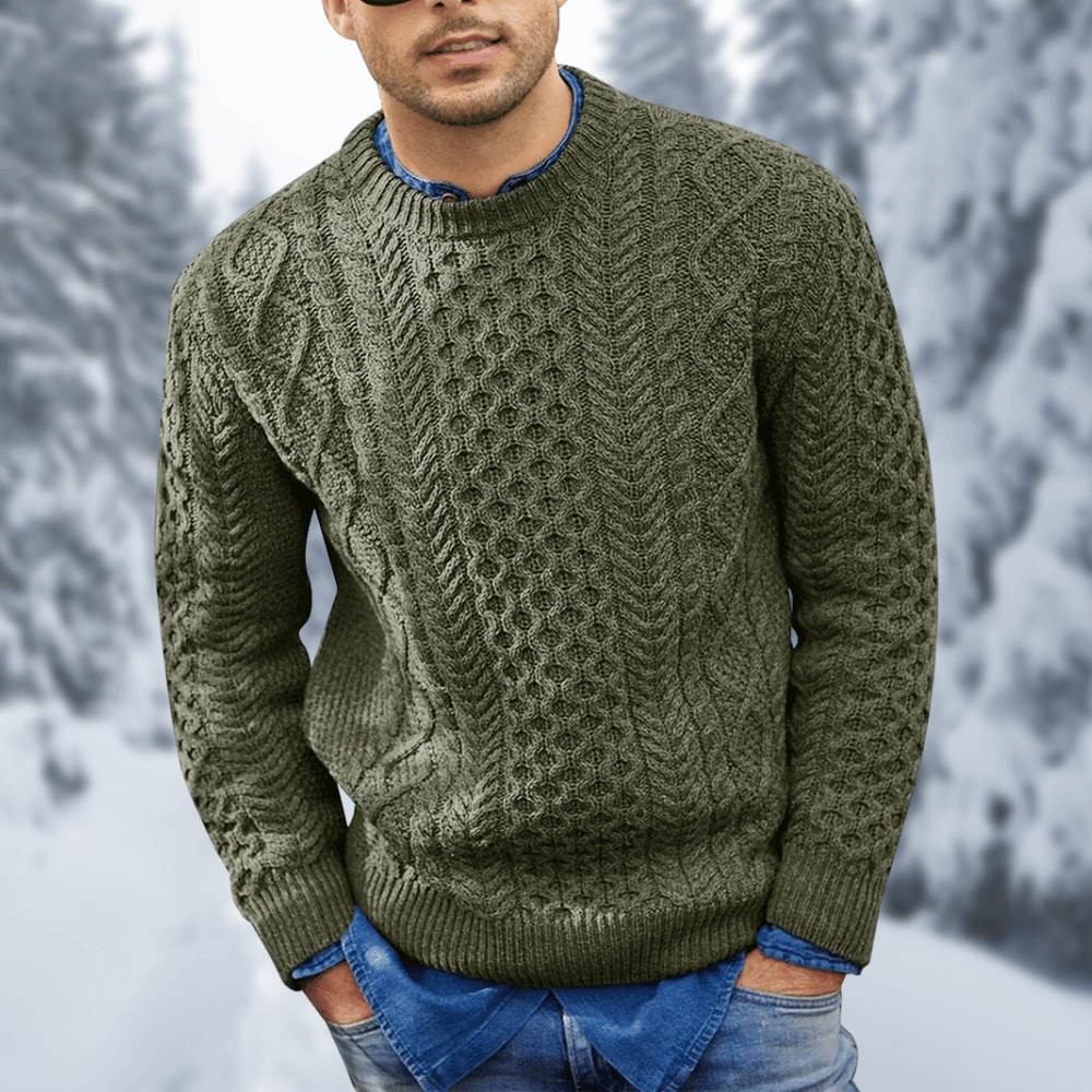 Mens Cable Knit Wool Sweater Street-Wave Warm Cozy Knitwear
