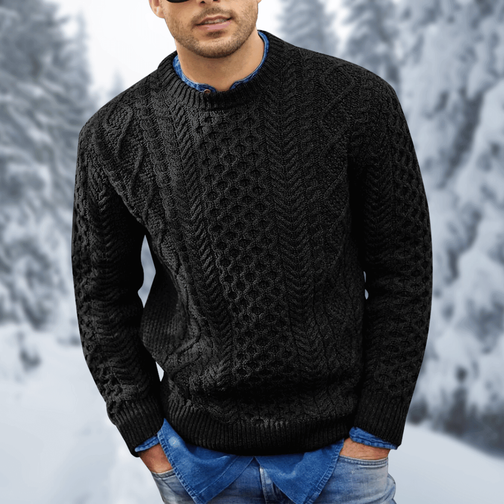 Mens Cable Knit Wool Sweater Street-Wave Warm Cozy Knitwear