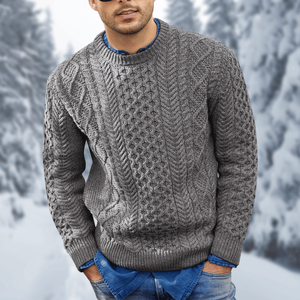Mens Cable Knit Wool Sweater Street-Wave Warm Cozy Knitwear
