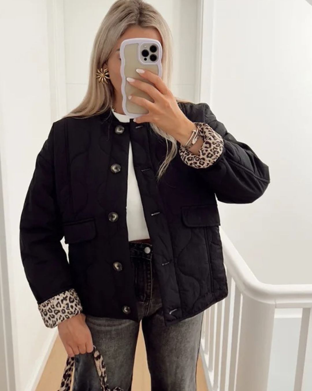 Streetwave Leopard Lined Quilted Jacket For Modern Women Warm Cozy Chic Streetwear Essential