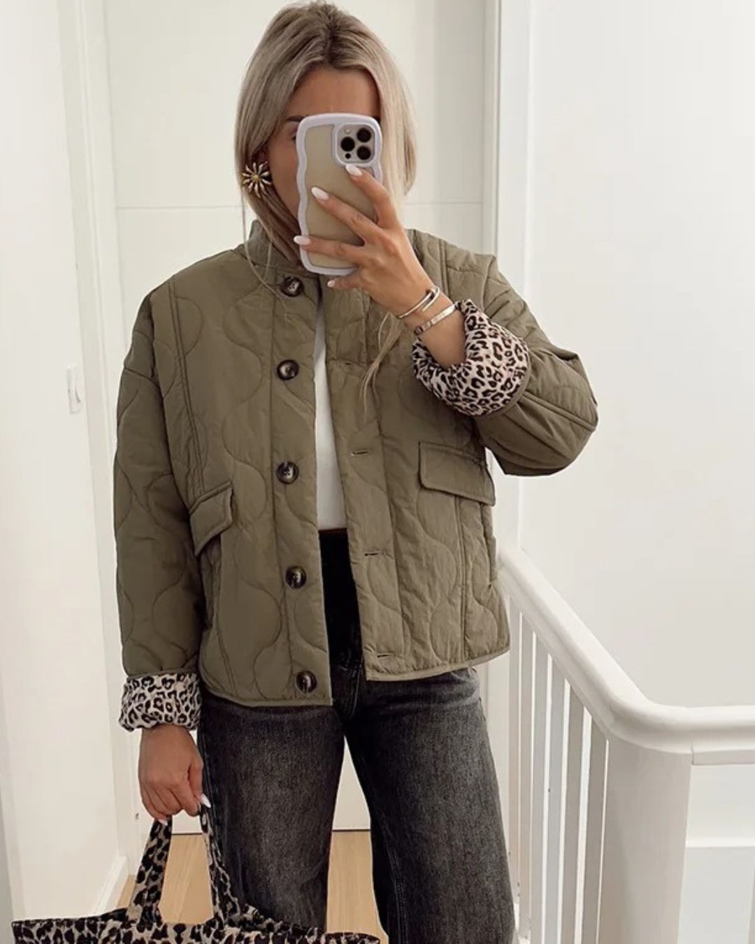 Streetwave Leopard Lined Quilted Jacket For Modern Women Warm Cozy Chic Streetwear Essential