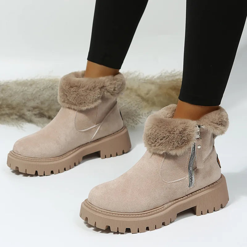 Street-wave Warm Velvet Winter Boots For Women With Plush Fur Lining And Thick Cushioned Suede Shaft