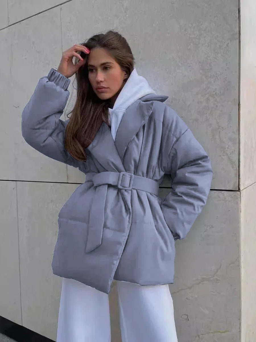 Street-wave Belted Puffer Jacket For Women Warmth And Style In Cold Weather With Cozy Insulation