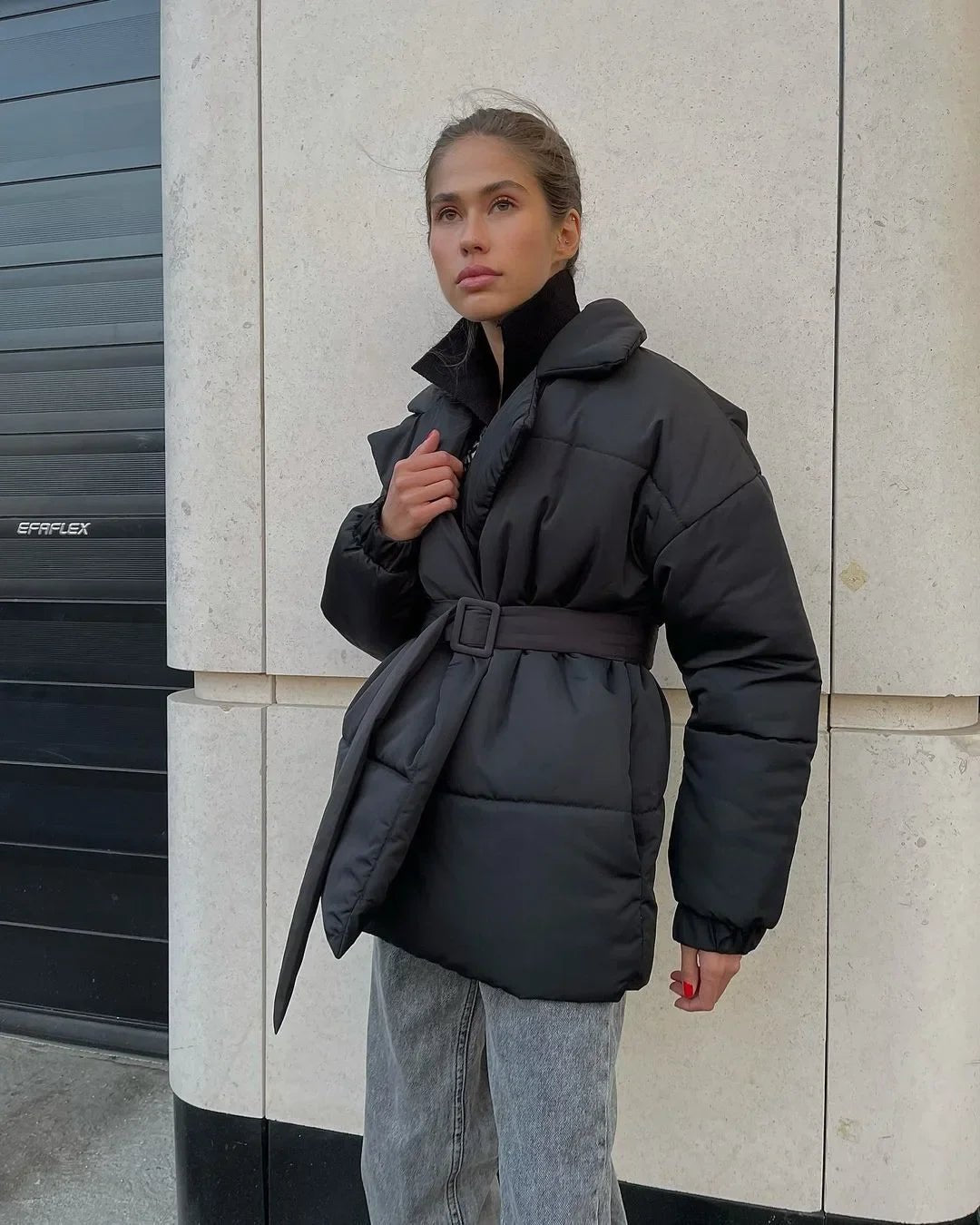 Street-wave Belted Puffer Jacket For Women Warmth And Style In Cold Weather With Cozy Insulation