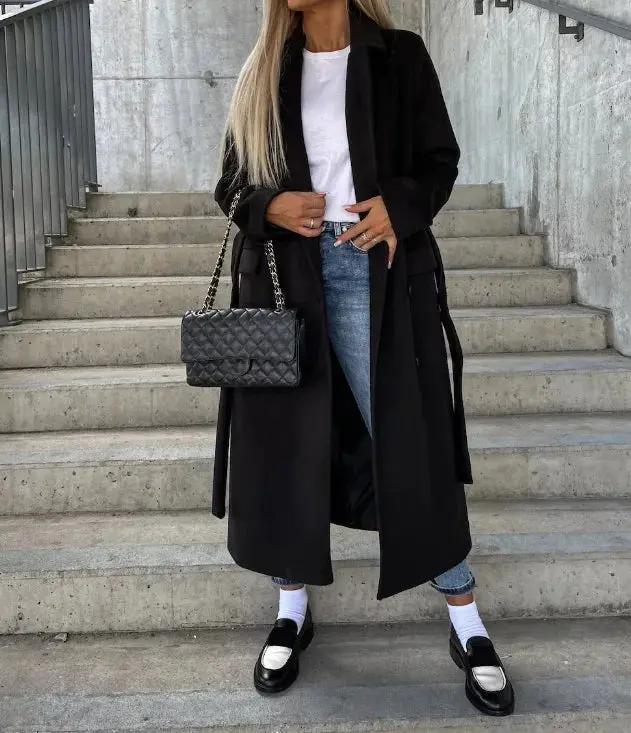 Street-Wave Double-Breasted Winter Coat Women Belted Chic
