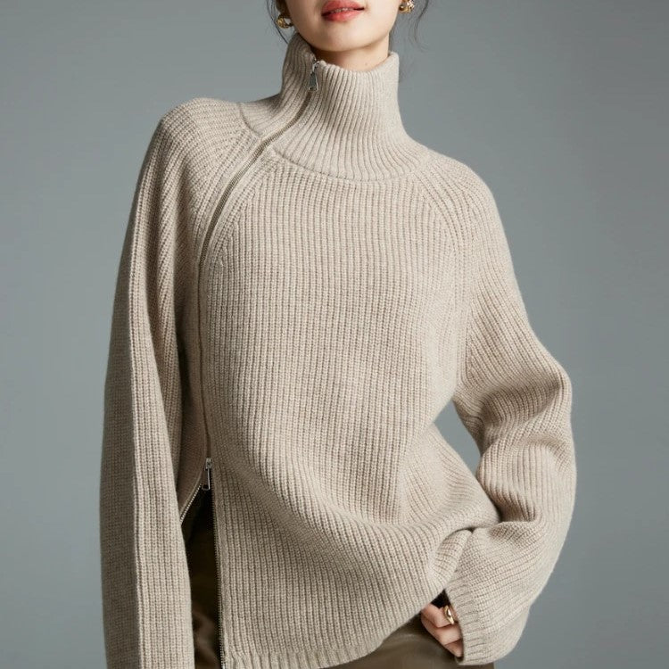 Street-Wave Women's Turtleneck Sweater With Double Zipper For Cozy Yet Chic Winter Style