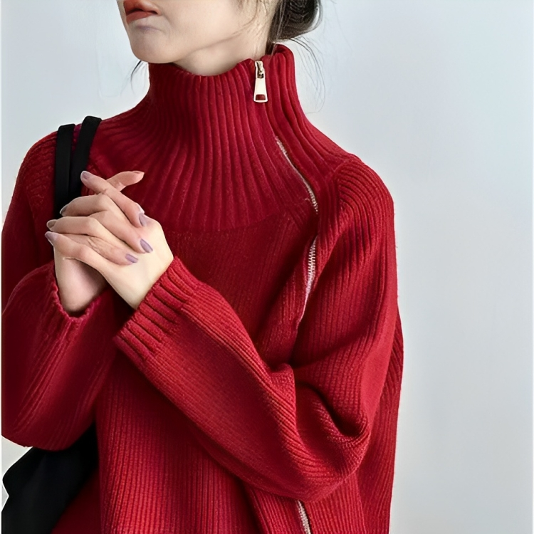 Street-Wave Women's Turtleneck Sweater With Double Zipper For Cozy Yet Chic Winter Style