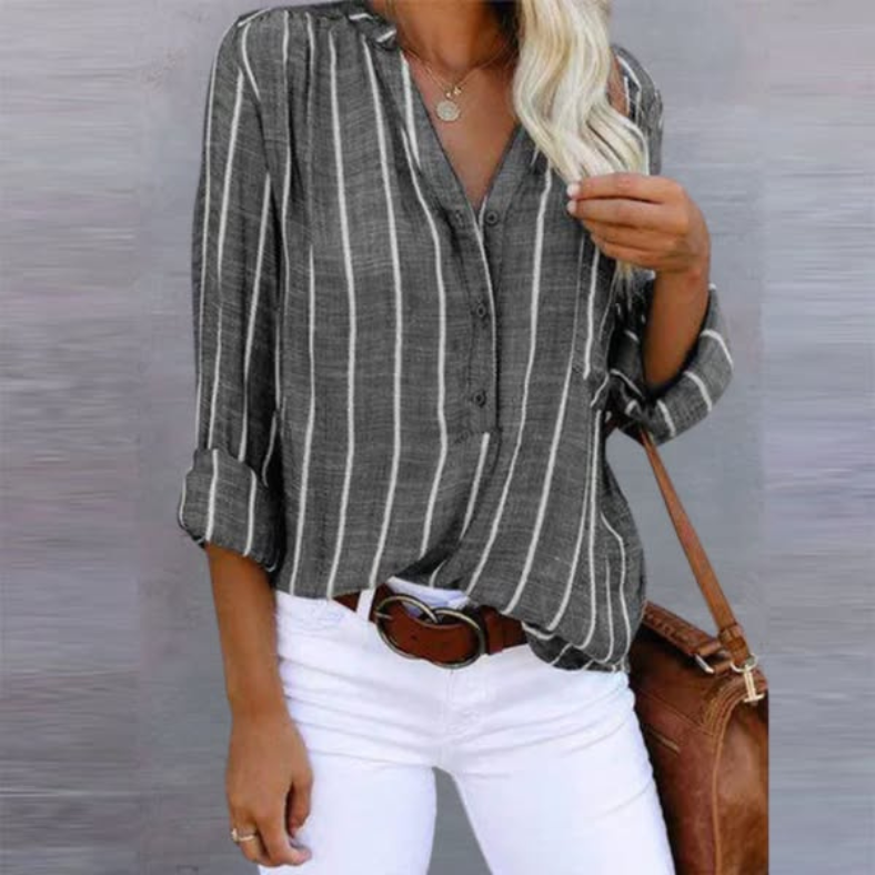 Striped Summer Blouse Street-Wave Women Breathable Versatile Relaxed Fit